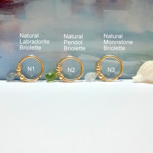 14G 16G 18G Gold Natural Labradorite or Peridot or Moonstone  Briolette Helix Piercing- Silver Nose- Tragus- Septum- Conch Ring- Mother Gift