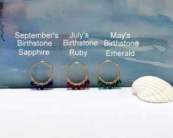Gold Filled Gemstone Helix Hoop: Sapphire, Ruby, Emerald Cartilage Ring