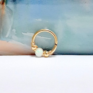 14g 16g 18g 14K Gelbgold Filled Opal 4mm Helix Hoops,Knorpel Ohrring, Nase,Septum,Tragus Hoop,8-12mm Durchmesser,Oktober Geburtsstein