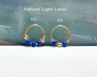 Gold Lapis Lazuli Cartilage Earring: Bohemian Helix Piercing,tiny 2-3mm beads,24-16 gauge, Gifts
