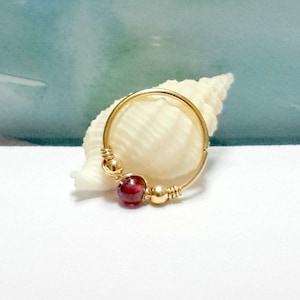 14K Solid  Gold Garnet Helix Piercing, Cartilage Earring, Nose Ring,Septum, Tragus Hoop,16g 18g 20g 22g , Gift Idea,January's Birthstone