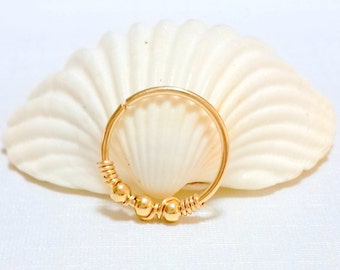 Orecchino a cerchio con perline per cartilagine: piercing all'elica riempito d'oro 14k, Black Friday