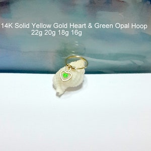 New Year's Gift, Heart 5mm 14K Solid Yellow Gold Opal Helix Hoops,Nose,Septum,Tragus Hoop,22g 20g 18g 16g ,Octobers Birthstone