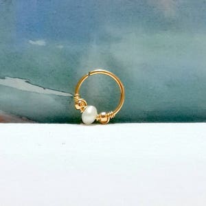 Wedding Gift-Freshwater Pearl Cartilage Earring-Tragus Earring-Tiny Pearl Helix Ring-Tiny Hoop 14kGold Filled or 925 Sterling Silver