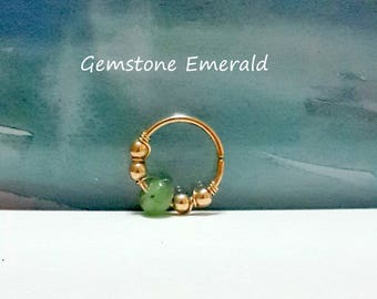 16g 18g 20g 22g Gemstone Emerald conch piercing, gold conch earring, silver conch ring, conch hoop, conch jewelry, 12-16mm inner diameter