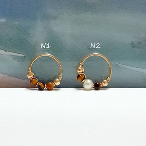 Natural Tiger's Eye 2-3mm-White Pearl Helix Hoop,Nose Ring,Cartilage Jewelry,Helix Piercing,16g 18g 20g 22g 24gTragus Ring,June's Birthstone