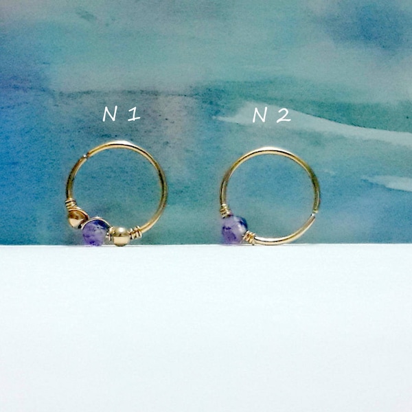 Gold Faceted Amethyst Cartilage Earring- Tiny Hoop Helix piercing- February Birthstone- 18-24 Gauge - 6-12mm Inner Diameter -Small Nose Ring