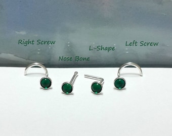 Emerald Sterling Silver Nose Stud: 16G 18G 20G 22G 24G, Nose Bone, Screw, L-Shape