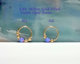 Boucles d’oreilles de conque Opale Violette - Bague Opale Conque - Bijoux Conque - Violet Opal Conque Hoop-16g 18g 20g 22g-Conque Percée Boucle d’oreille, Cadeau de Noël