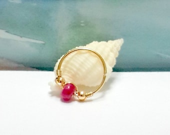 14K Gold Ruby Helix Piercing: Cartilage, Nose, Septum Hoop