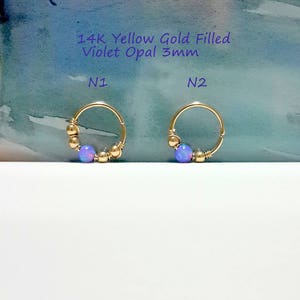 Violet Opal 3mm Cartilage Ring- Gold Beaded Helix Hoop - Silver Helix Piercing- October's Birthstone- 16g 18g 20g 22g 24g -Holiday Gifts