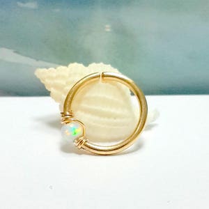 Opal septum ring, septum piercing, 16G 18G 20G 22G,  septum ring, gold nose septum ring,nose ring,tiny septum ring,october&#39;s birthstone,gift