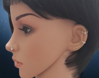 Natural Rose Quartz Hoop Earring: Sterling Silver Helix Cartilage Ring