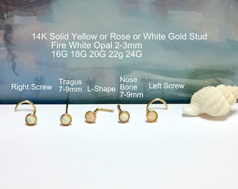 14K Gold Fire Opal Stud: Nose, Tragus, Helix Piercing