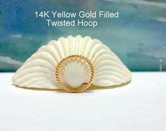 14K Gold Filled Twisted Hoop: Tragus, Helix, Septum, Nose Ring, 22-16gauge,Handcrafted, Super Gift