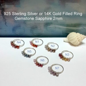 14g 16g 18g 20g 22g 24g Gemstone Sapphire 2-3mm Helix Piercing-Gold Cartilage Ring-Silver Conch-Tragus-Nose-Daith Hoop-September's Birthday-