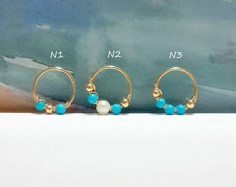 Turkos & Pärlguld Helix Hoop Örhänge: 14k Guldfyllt