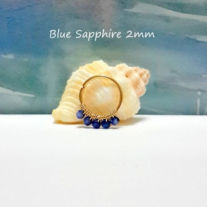 22g 20g 18g 16g  Blue Sapphire 2mm Helix Ring- Gold Cartilage Earring-Tiny Silver Hoop Ring-September Birthstone-Autumn Gifts-Galaxy Jewelry