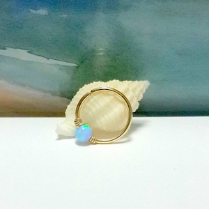 Light Blue Opal Cartilage Earring - Helix Earring - Small Light Blue Opal Cartilage Ring - 18-22 Gauge - 7-12mm Inner Diameter -Handcrafted