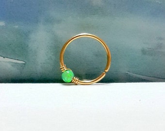Green Opal Cartilage Hoop Earring: 14k Gold Filled Helix, Tragus, Septum Ring