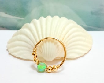 Gold Filled Green Opal Cartilage Hoop Earring: Helix Piercing Jewelry, 16G 18G 20G 22G