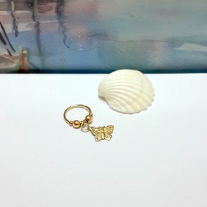 Butterfly 14K Solid Yellow Gold Helix Hoop, Cartilage Earring, Conch, Tragus Ring ,22g 20g 18g 16g ,Summer Sale, Holiday Gift, Gift For Her