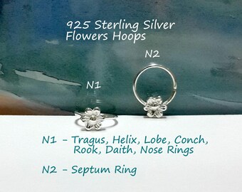 Sterling Silver Flower Septum Ring - 14g 16g 18g 20g 22g