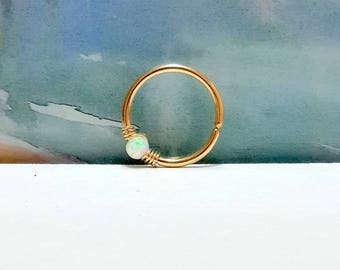 Pendiente de hélice de ópalo relleno de oro de 14 k, pequeño aro para cartílago, 24-16 g, ¡un regalo excepcional!
