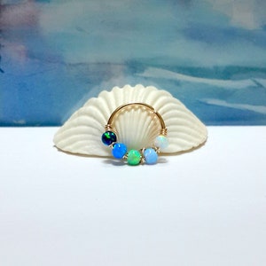 Helix hoop 16g 18g 20g 22g 24g Gold Five opal beads cartilage earring,fire opal 2-3mm beads,helix piercing,bohemian jewelry, gift for her