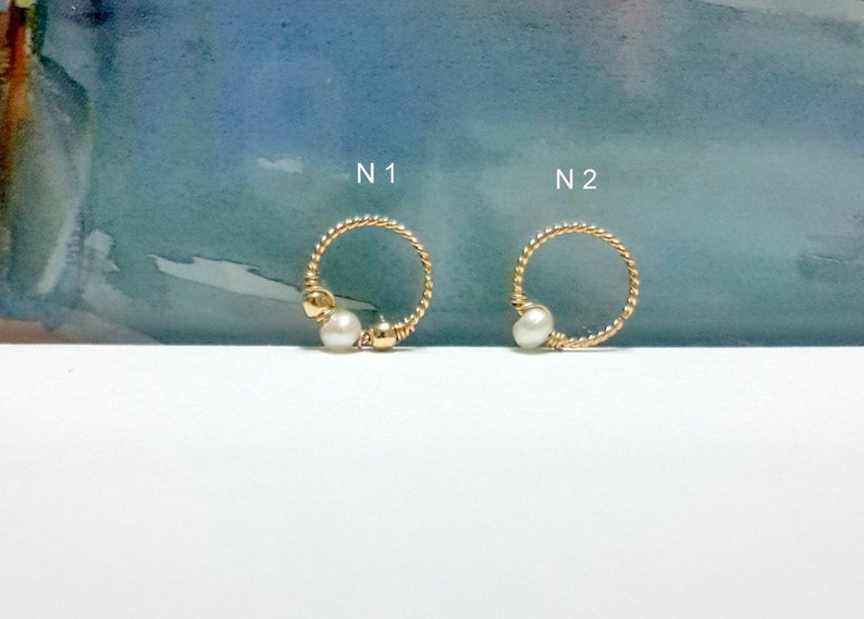 Helix,Tragus,Septum,Nose Ring,Not Plated or Filled,Handcrafted 16g 18g 20g 22g 14K Solid Yellow Gold Natural Stone Twisted Hoop,Cartilage