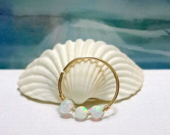 Aro de caracola de ópalo de fuego blanco: piercing chapado en oro de 14 k (16-22 g), ¡regalo de superoferta!