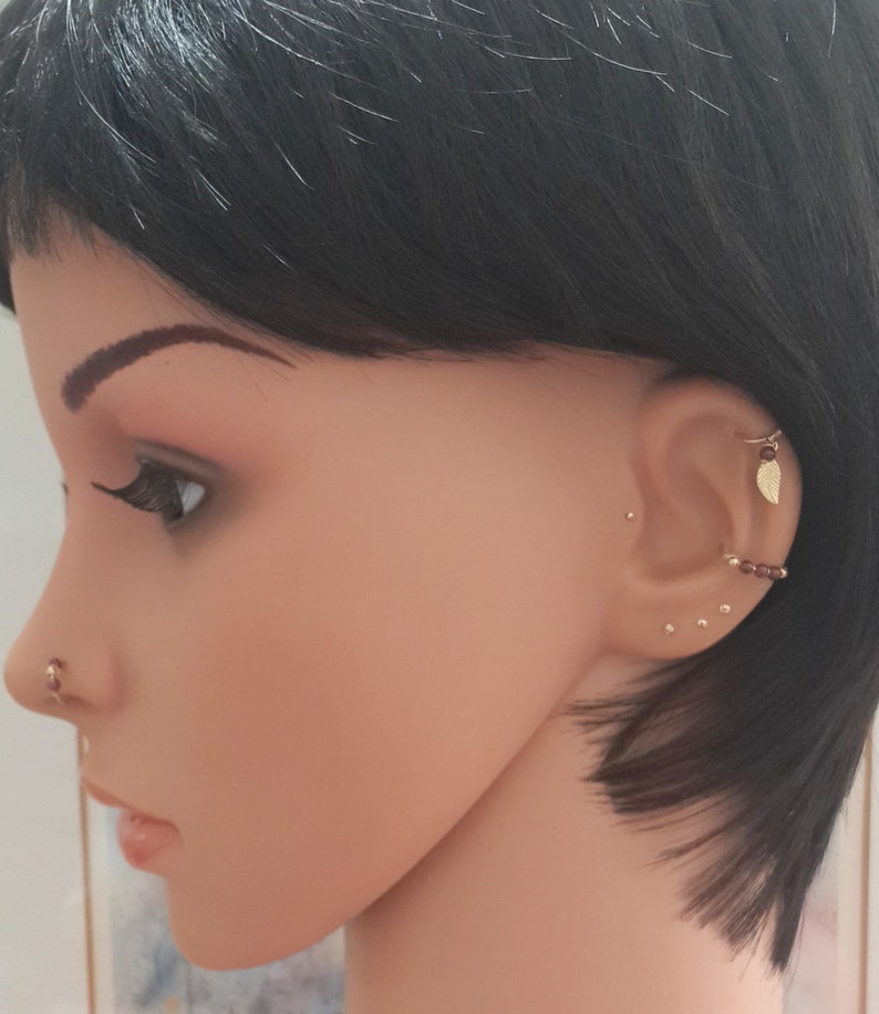 Helix Piercing,January/'s Birthstone Small Garnet 2-3mm Gold Leaf Hoop,Silver Helix Earring,Gold Leaf Hoop,Tiny Tragus Ring,22G 20G 18G 16G