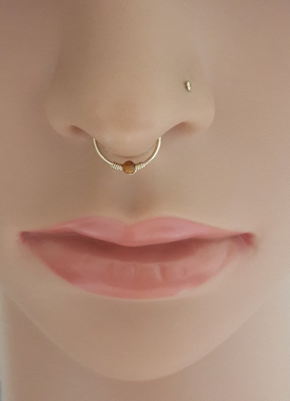 Sterling Silver Nose/septum Hoop Wire Rings endless 22 Gauge Black Bead Sterling Silver Nose/septum Hoop Wire Rings endless 22 Gauge Black Bead