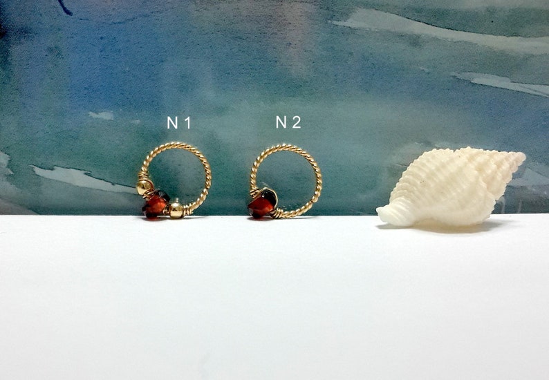 Helix,Tragus,Septum,Nose Ring,Not Plated or Filled,Handcrafted 16g 18g 20g 22g 14K Solid Yellow Gold Natural Stone Twisted Hoop,Cartilage