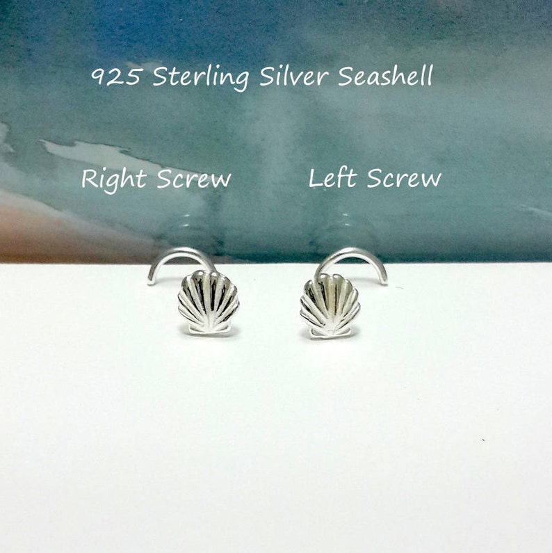 16g 18g 20g 22g Sterling Silver Seashell Nose Stud Silver Etsy