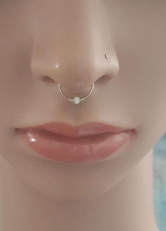 White Opal 2mm Septum Ring Nose Piercing 22 Gauge 6 Etsy Australia