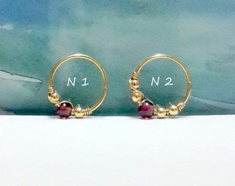 Garnet Conch Hoop Earring: 14k Gold Filled or Sterling Silver, 22-16 gauge, Gift