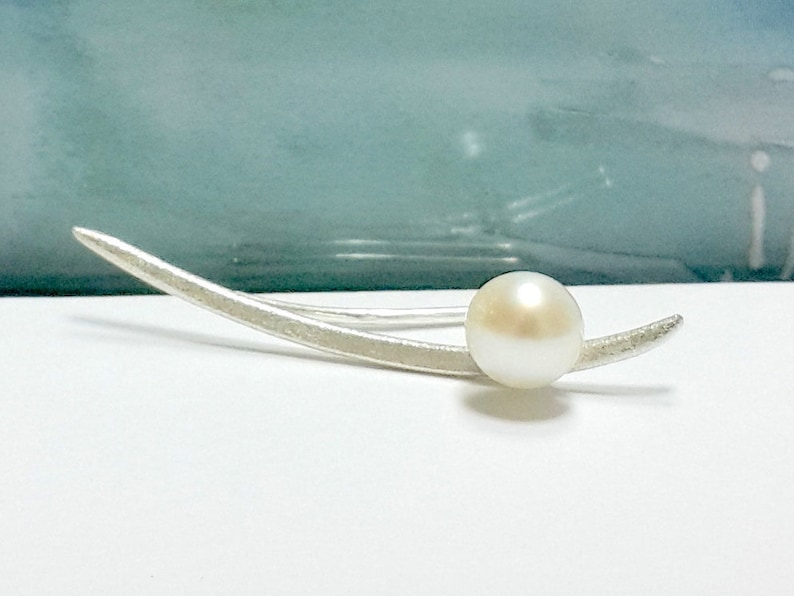 Freshwater Pearl 5mm Ear Cuff CHRISTMAS SALE-White Pearl Sterling Silver Ear Climbers Post Earrings Ear Sweep Pearl Ear Cuff-Cyber Sale