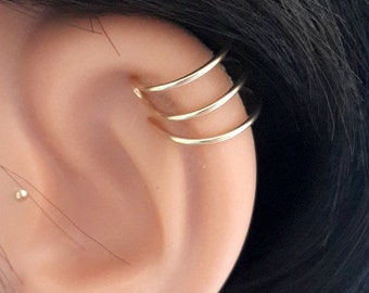 Triple Ear Cuff: 14K Gold Filled Fake Helix Hoop, Non Pierced, Handmade