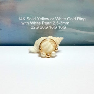 White Pearl 14K Solid Gold Helix Piercing, Cartilage Earring,Nose Ring,Septum, Tragus Hoop,16g 18g 20g 22g ,June's Birthstone