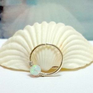 Opal septum ring, 925sterling silver septum ring, 16-22 Gauge, 8-10mm inner diameter, septum piercing,nose ring, nose ring,tiny septum ring image 3