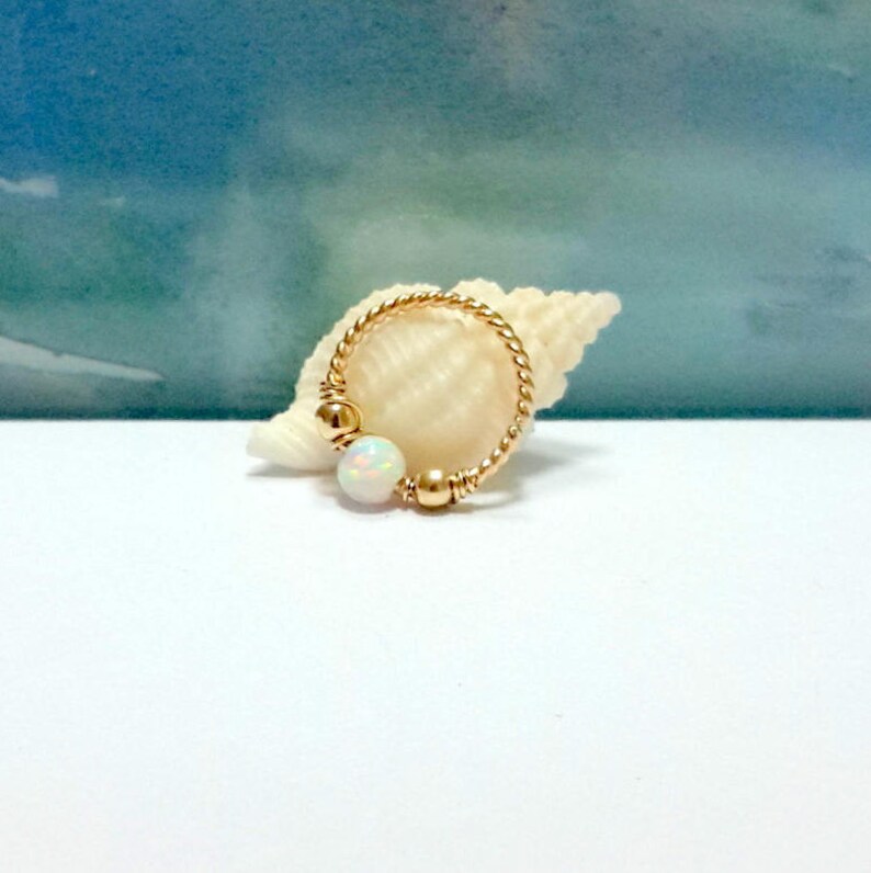14K Yellow Gold Filled Twisted Opal Conch Piercing 22g 20g 18g 16g-Gold Twisted Opal Conch Hoop-Handcrafted-Gifts-Super Sale Gold Textured