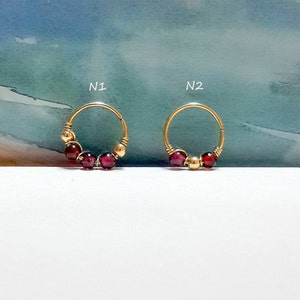 January's Birthstone-16g  18g 20g 22g  Gold Natural Garnet septum ring, daith hoop,conch piercing, bohemian jewelry, January's Birthstone