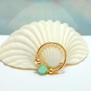 Green Opal Cartilage Earring- Helix Earring- Tragus ring-Small Green Opal Cartilage Ring- Tiny Hoop Nose- 16G 18G 20G 22G-Black Friday,Gifts