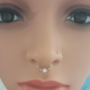 Opal Septum Ring - Opal Septum Hoop- Gold Septum Ring-16G 18G 20G-Silver Septum Piercing-Daith Jewelry-Black Friday, October&#39;s Birthstone