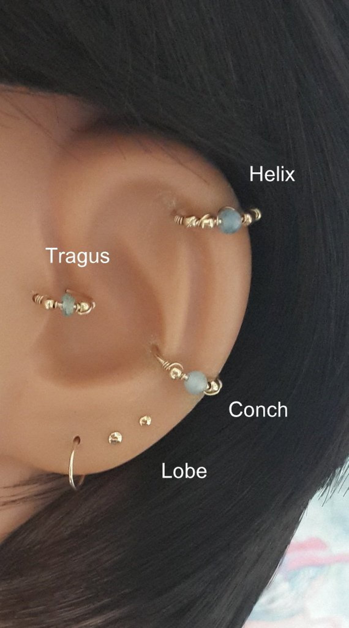 Aquamarine Cartilage Earring Tiny Helix Hoop | Etsy