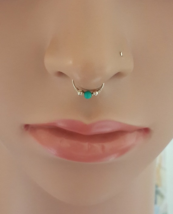 Thin Green Turquoise Septum Ring Nose Piercing Green - Etsy UK