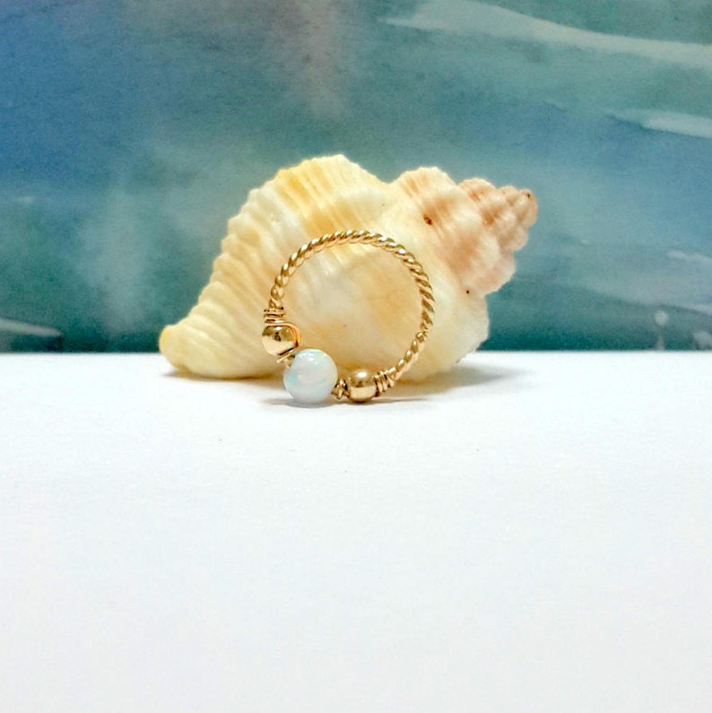 14K Yellow Gold Filled Twisted Opal Conch Piercing 22g 20g 18g 16g-Gold Twisted Opal Conch Hoop-Handcrafted-Gifts-Super Sale Gold Textured