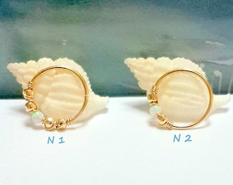 Aro de caracola de ópalo blanco fuego: anillo perforante relleno de oro de 14 k, calibre 24-20, regalo