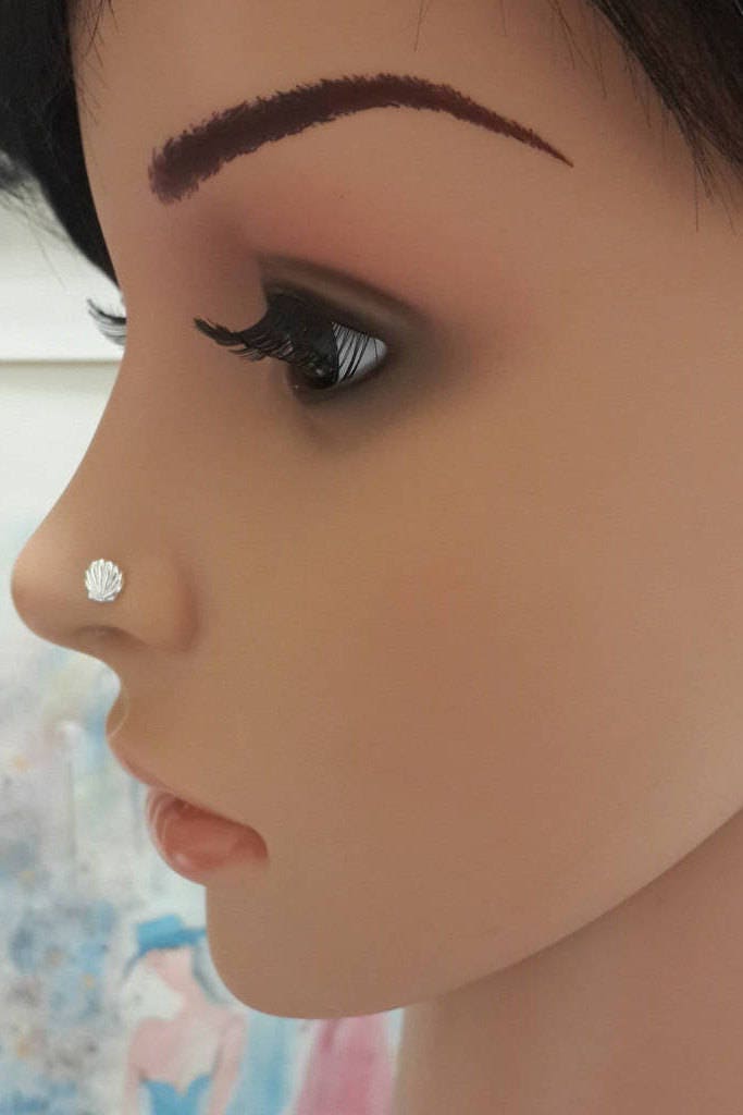 16g 18g 20g 22g Sterling Silver Seashell Nose Stud Silver Etsy